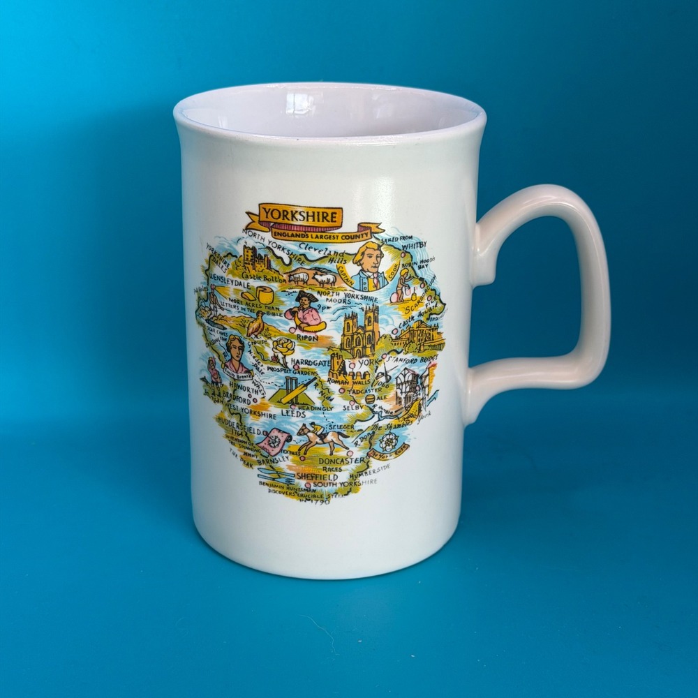 Vintage Yorkshire England Map Coffee Mug Souvenir White Ceramic Made in England